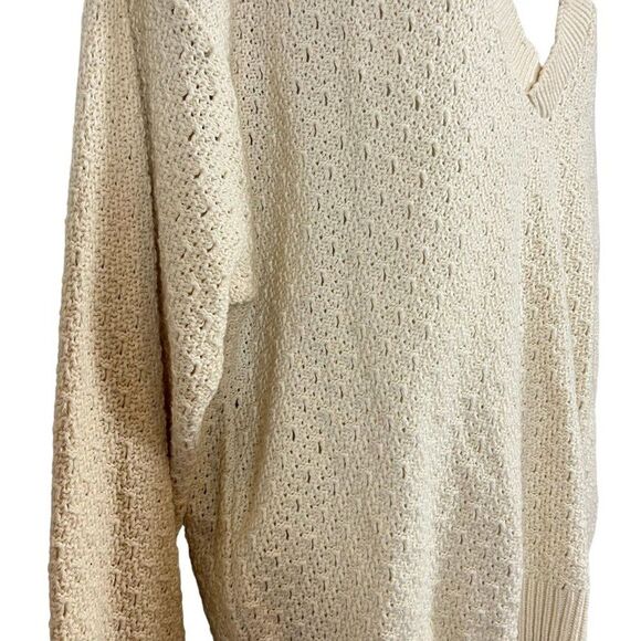 Jantzen Vintage Pointelle Cottagecore Scalloped V-Neck Long Sleeve Sweater XL - Picture 6 of 16